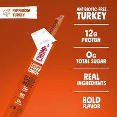 Chomps Pepperoni Turkey, Antibiotic Free, 24ct, Protein Snack Stick