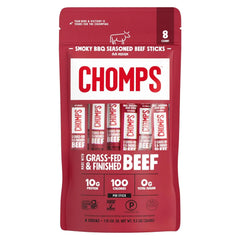 Chomps Smoky BBQ Beef, Grass-Fed & Finished, 8ct, Protein Snack Stick