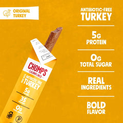 Chomps Original Turkey Chomplings Antibiotic Free, 6ct Protein Snack Stick