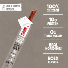 Chomps Salt & Pepper Venison, Grass-Fed & Finished, 10ct, Protein Snack