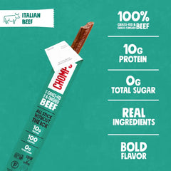 Chomps Italian Beef, Grass-Fed & Finished, 10ct, Protein Snack Stick
