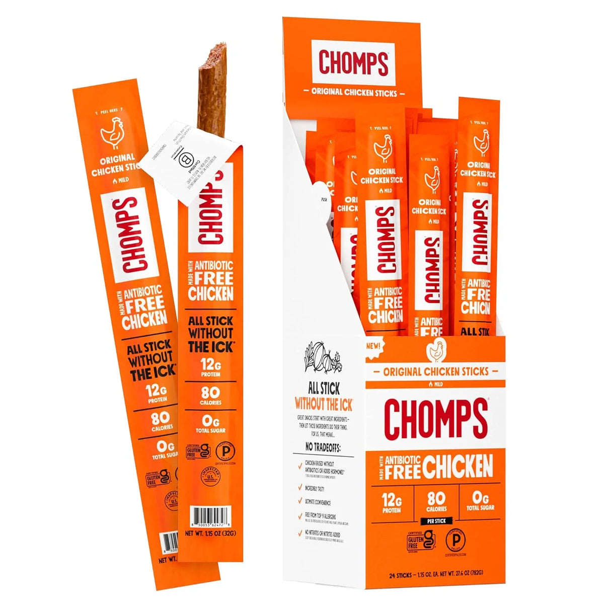 Chomps Original Chicken, Antibiotic Free, 24ct, Protein Snack Stick