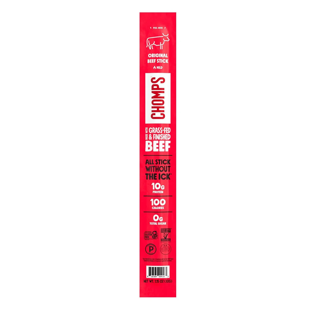 Chomps Original Beef, Grass-Fed & Finished, Single Protein Snack Stick