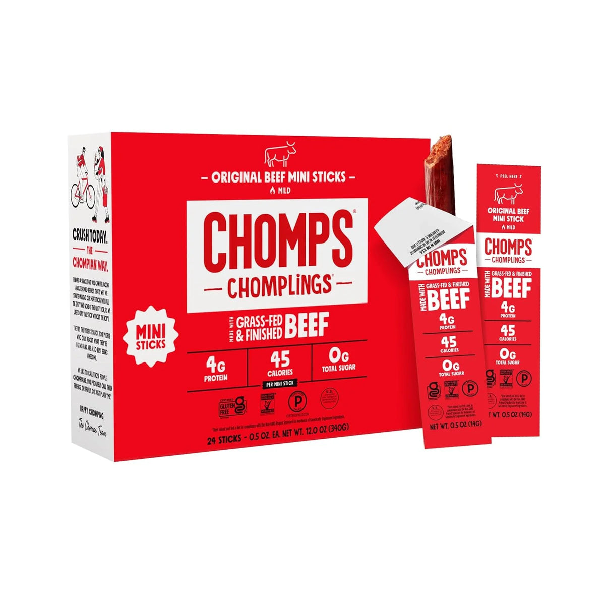 Chomps Original Beef Chomplings, Grass-Fed & Finished, 24ct, Protein Snack