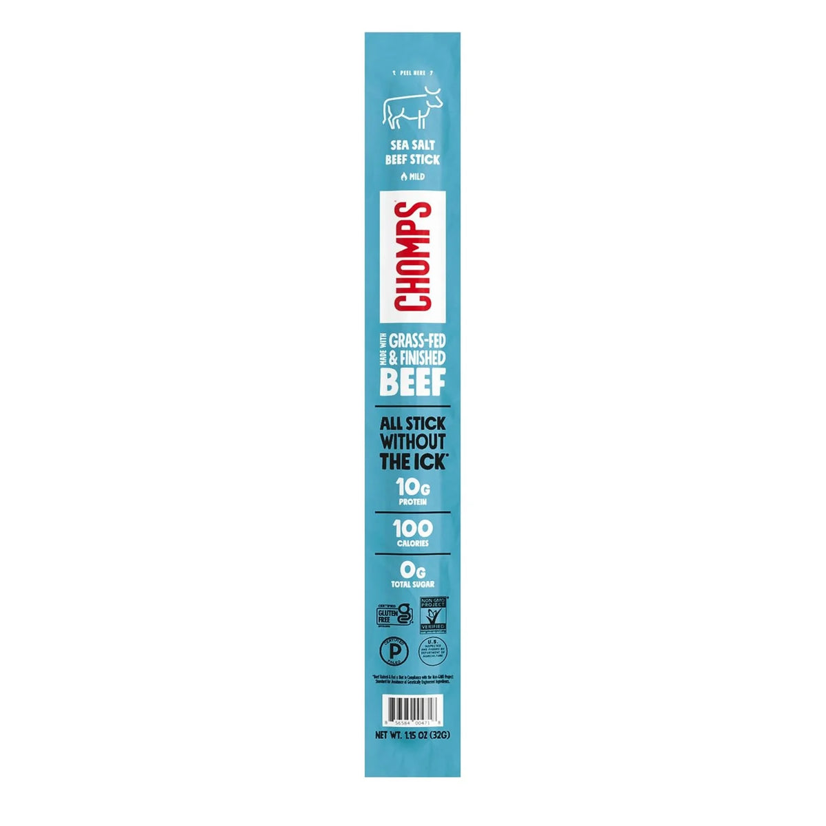 Chomps Sea Salt Beef, Grass-Fed & Finished, Single Protein Snack Stick