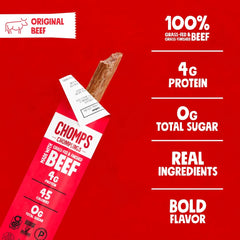 Chomps Original Beef Chomplings, Grass-Fed & Finished, 24ct, Protein Snack