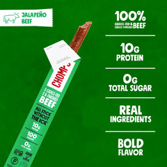 Chomps Jalapeño Beef, Grass-Fed & Finished, 24ct, Protein Snack Stick