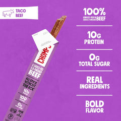 Chomps Taco Beef, Grass-Fed & Finished, 24ct, Protein Snack Stick