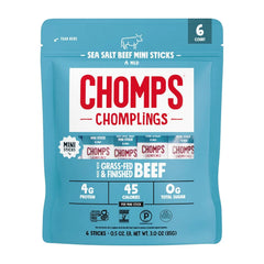 Chomps Sea Salt Beef Chomplings, Grass-Fed & Finished, 6ct, Protein Snack