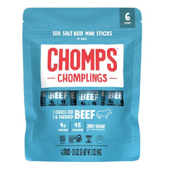 CHOMPS Chomplings Sea Salt Beef Mini Sticks 6 in one pack, 3 OZ